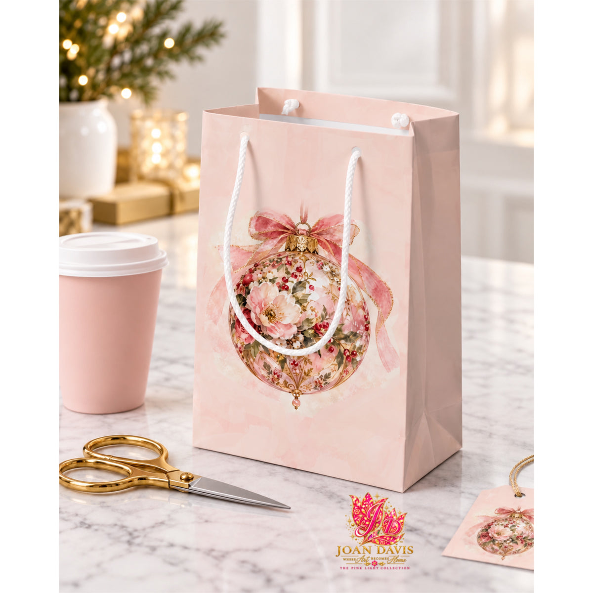 Pink Light Christmas Gift Bag — Small