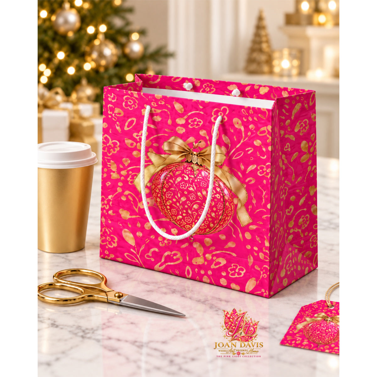Pink Light Gold Christmas Gift Bag — Medium