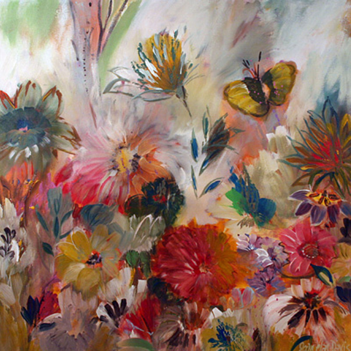 Colorful floral painting with butterflies Joan Davis